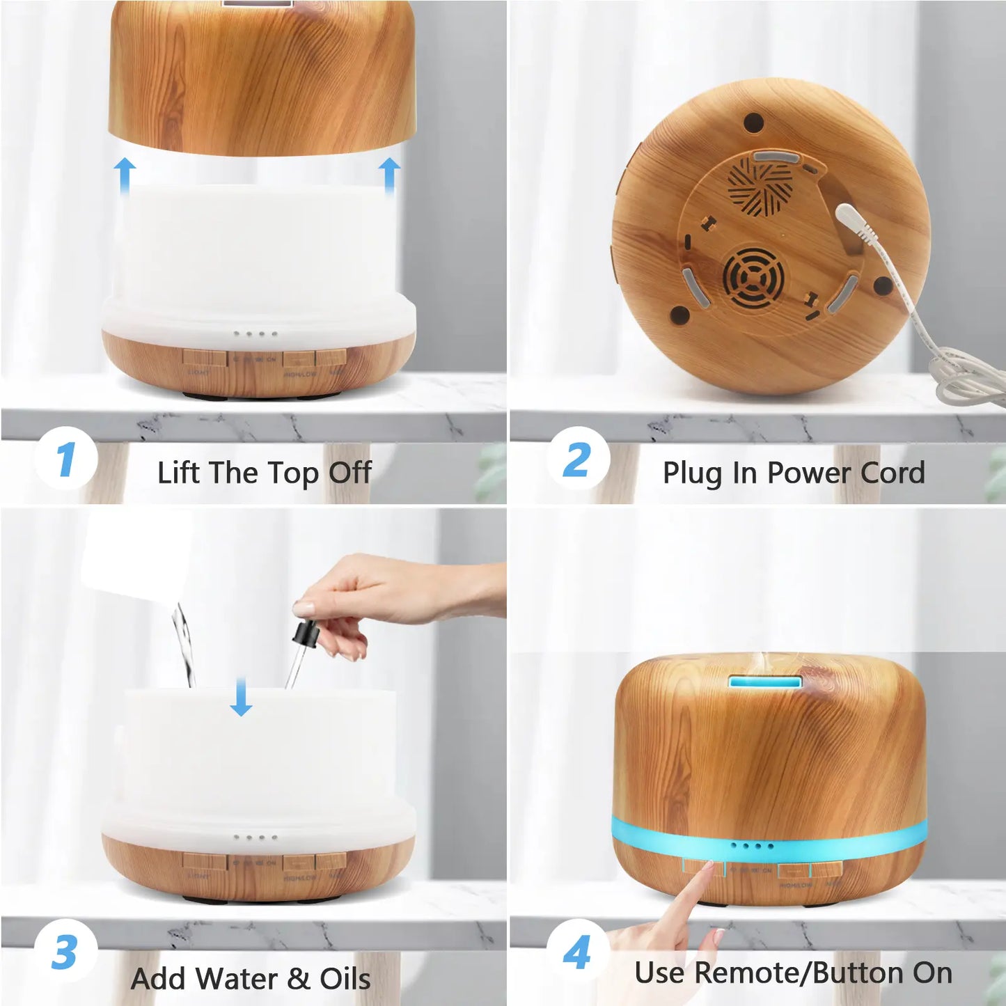DAROMA 500Ml Essential Oil Diffuser with Remote Control, Premium Ultrasonic Aromatherapy Diffusers Scent Humidifier Vaporizer Auto-Off Timer for Large Room Home,7 Color Mood Lights & Waterless Auto-Off for Home Office Gift