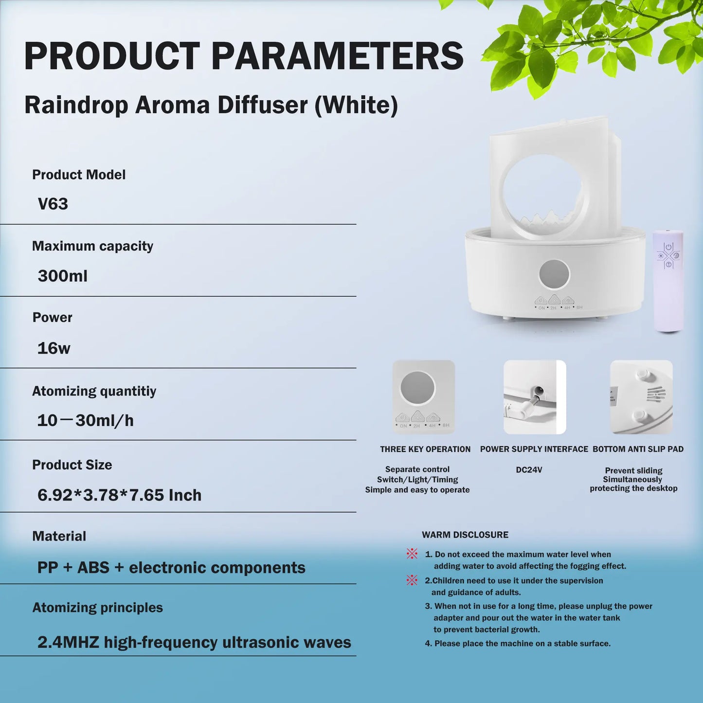 Raindrop Essential Oil Diffuser,300Ml Night Light Aromatherapy Humidifier,Scent Diffuser for Home,3 Light Colors,Timed&Auto Shut-Off (Remote Control) Air Diffuser for Home,Bedroom,Office,Yoga