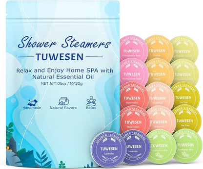 TUWESEN Shower Steamers Aromatherapy - Gifts for Women,Variety Pack of 16 Shower Bombs with Essential Oils - Relaxation and Self Care Gifts for Mom.Enjoy Aromatherapy SPA at Home!