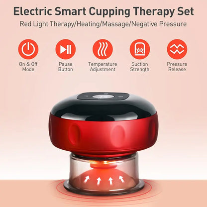 [Renhui]Electric Cupping Massager,Intelligent Massage Cup, Red Light+Heat+Suction Therapy/Muscle Relief, Cellulite, Used for Comfortable Massage, Portable Charging Massage Tool, Used for Body Care, Gifts, Vacuum Electronic Cupping Massage Device.