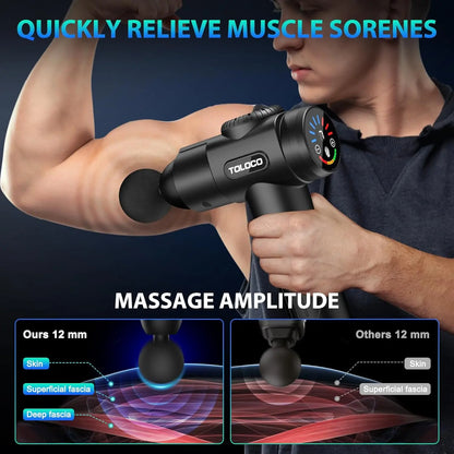 New TOLOCO Massage Gun, 10 Heads, 7 Speed Levels, Smart Touch Screen, Portable Handheld Deep Muscle Tissue Massager for Neck & Full Body Relaxing