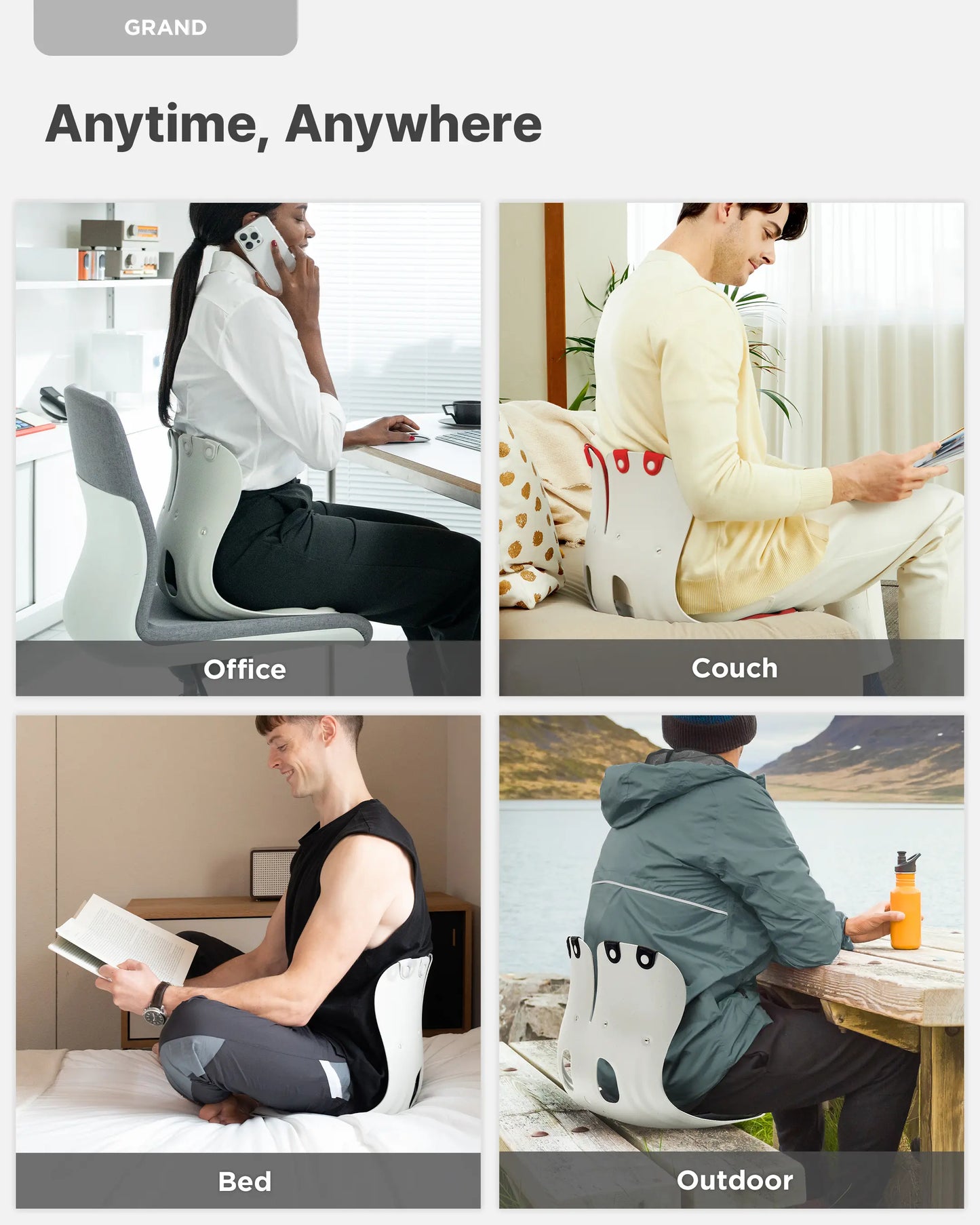 Curble Grand(Extra Wide & Sturdy) – Ergonomic Back and Lumbar Support for Good Posture Correction and Back Pain Relief, Perfect for Office, Floor Seat and Work from Home, Patented (Grey)