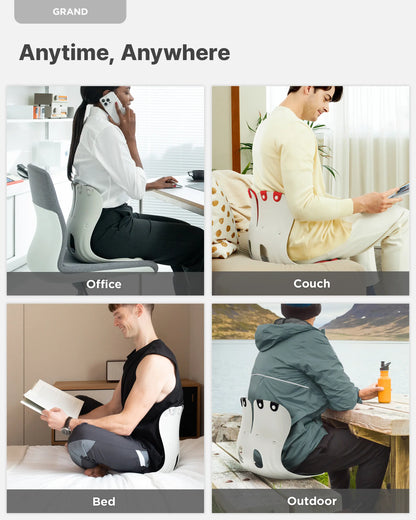 Curble Grand(Extra Wide & Sturdy) – Ergonomic Back and Lumbar Support for Good Posture Correction and Back Pain Relief, Perfect for Office, Floor Seat and Work from Home, Patented (Grey)
