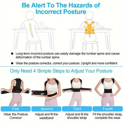 Adjustable Breathable Waist Brace - Lower Back Support & Posture Corrector Belt, Posture Strap for Gym, Sports, Office Sitting