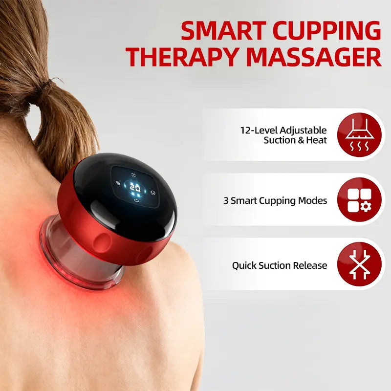 [Renhui]Electric Cupping Massager,Intelligent Massage Cup, Red Light+Heat+Suction Therapy/Muscle Relief, Cellulite, Used for Comfortable Massage, Portable Charging Massage Tool, Used for Body Care, Gifts, Vacuum Electronic Cupping Massage Device.