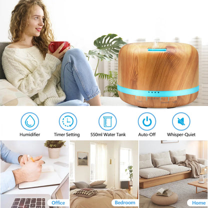 DAROMA 500Ml Essential Oil Diffuser with Remote Control, Premium Ultrasonic Aromatherapy Diffusers Scent Humidifier Vaporizer Auto-Off Timer for Large Room Home,7 Color Mood Lights & Waterless Auto-Off for Home Office Gift