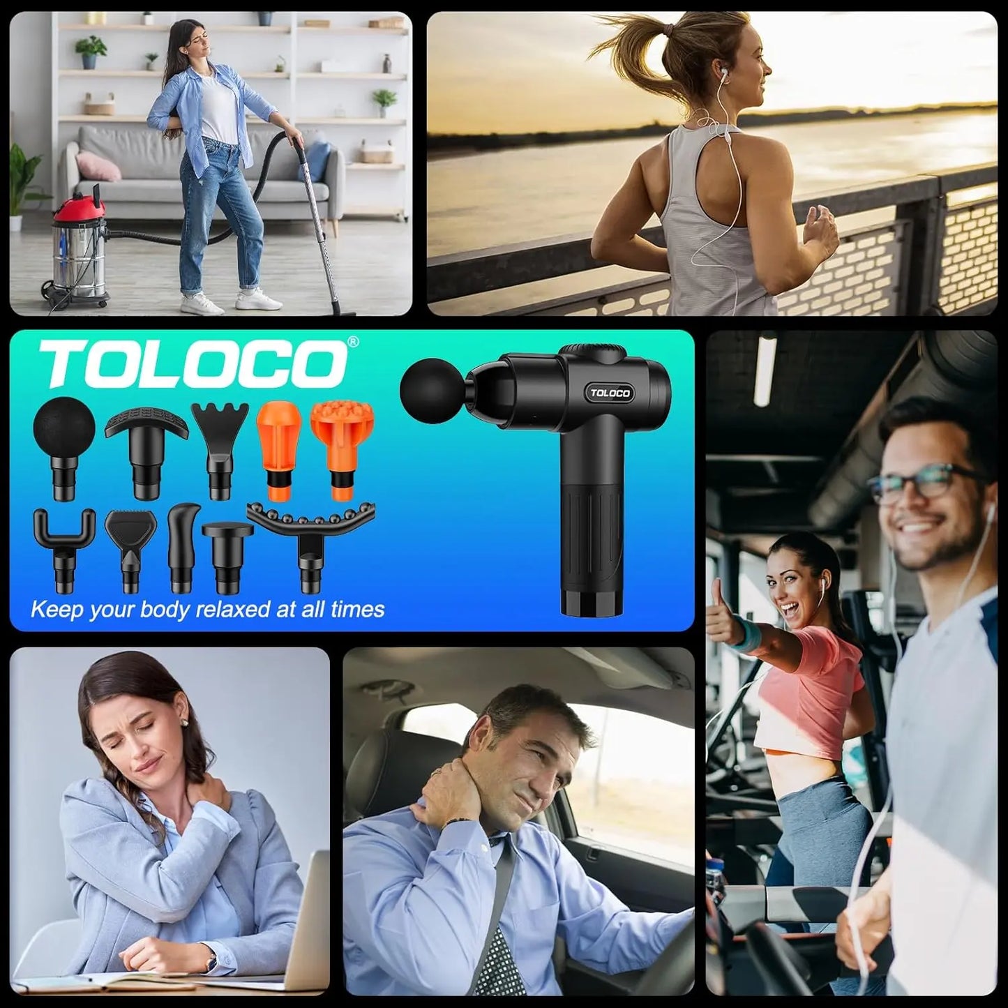 New TOLOCO Massage Gun, 10 Heads, 7 Speed Levels, Smart Touch Screen, Portable Handheld Deep Muscle Tissue Massager for Neck & Full Body Relaxing