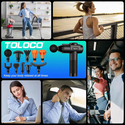 New TOLOCO Massage Gun, 10 Heads, 7 Speed Levels, Smart Touch Screen, Portable Handheld Deep Muscle Tissue Massager for Neck & Full Body Relaxing
