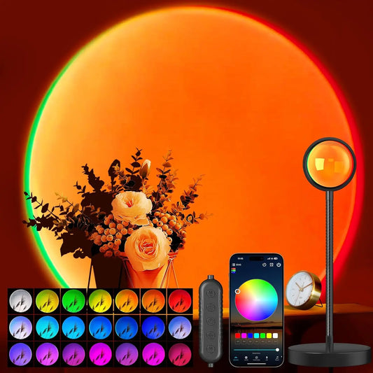 ISUNMEA Sunset Lamp Projector with APP & Button Control, 360 Degree Rotation Multiple Colors Changing LED Lamp Night Light, Sunset Light for Bedroom Decor/Party/Christmas Gifts/Live/Room Decor, Multiple Colours and Patterns Available Sunsetlamps