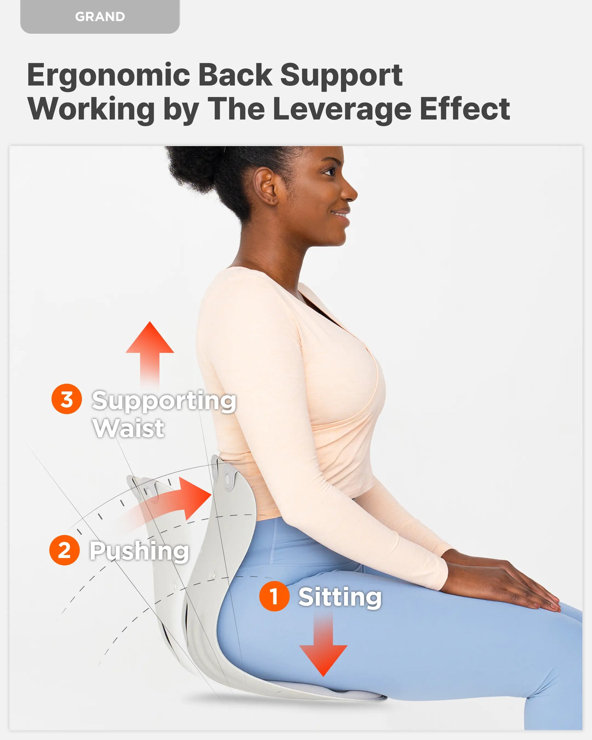 Curble Grand(Extra Wide & Sturdy) – Ergonomic Back and Lumbar Support for Good Posture Correction and Back Pain Relief, Perfect for Office, Floor Seat and Work from Home, Patented (Grey)