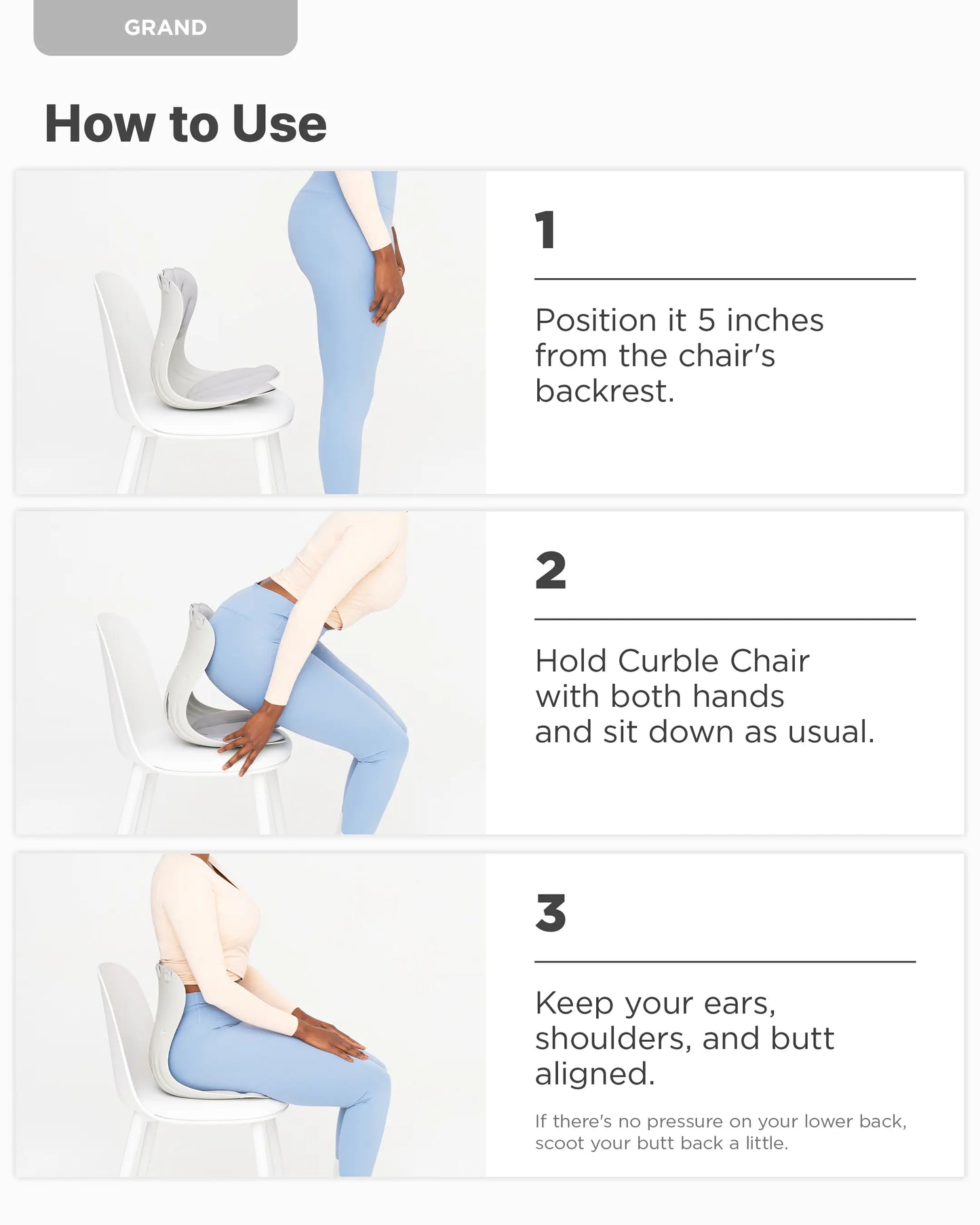 Curble Grand(Extra Wide & Sturdy) – Ergonomic Back and Lumbar Support for Good Posture Correction and Back Pain Relief, Perfect for Office, Floor Seat and Work from Home, Patented (Grey)