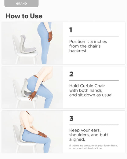 Curble Grand(Extra Wide & Sturdy) – Ergonomic Back and Lumbar Support for Good Posture Correction and Back Pain Relief, Perfect for Office, Floor Seat and Work from Home, Patented (Grey)